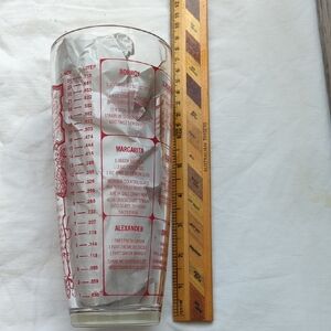 1960s Irvinware Cocktail Recipe Mixing Glass with Red Print, made in USA